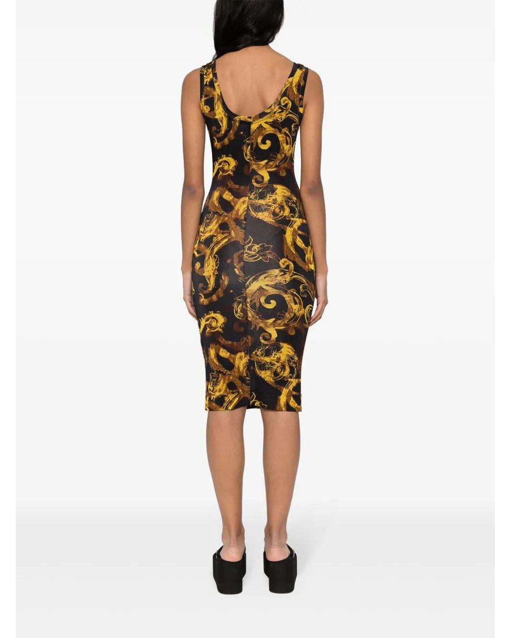 Versace Jeans Couture Black Watercolour Couture Midi Dress