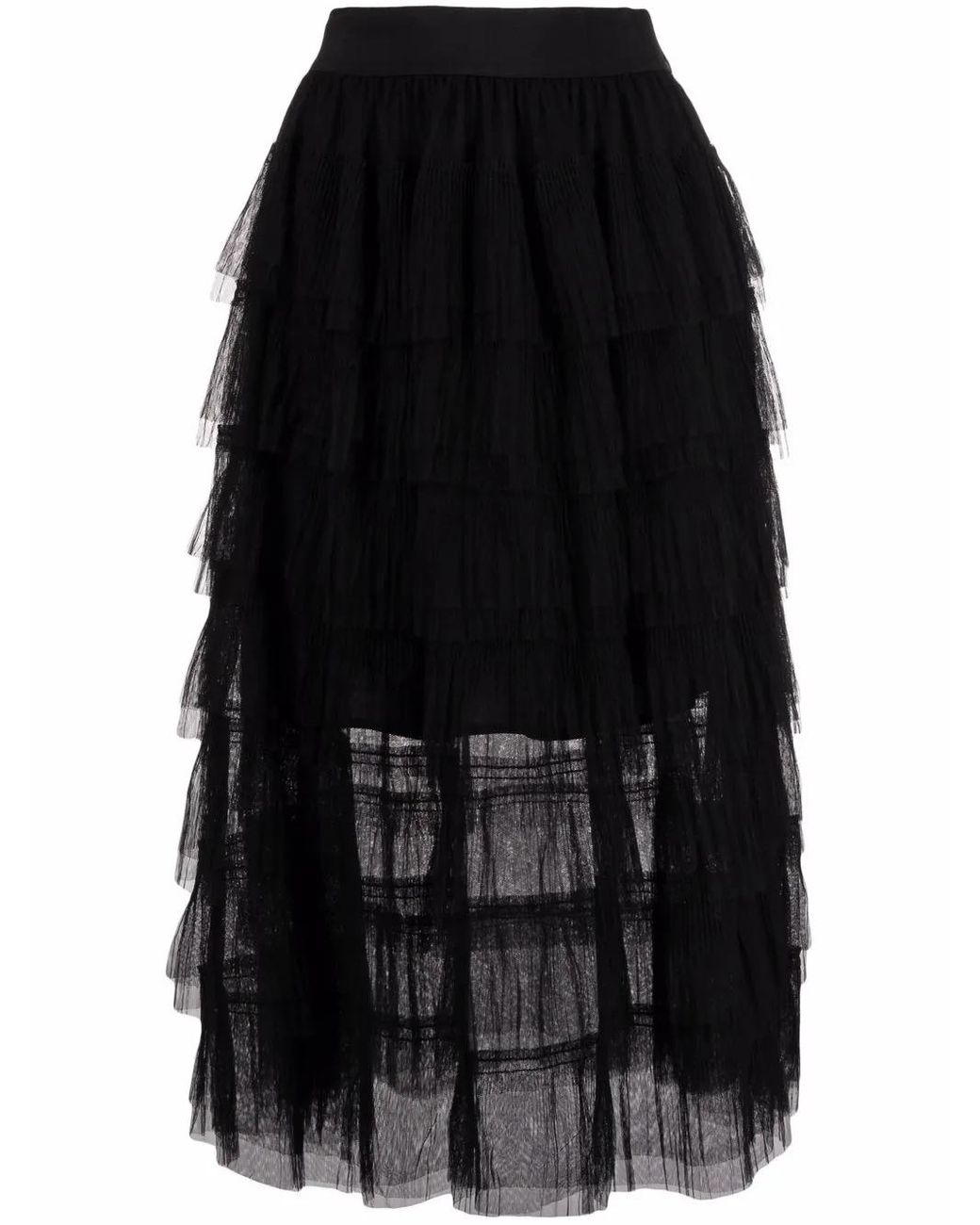 Maje Black Tulle Midi Skirt