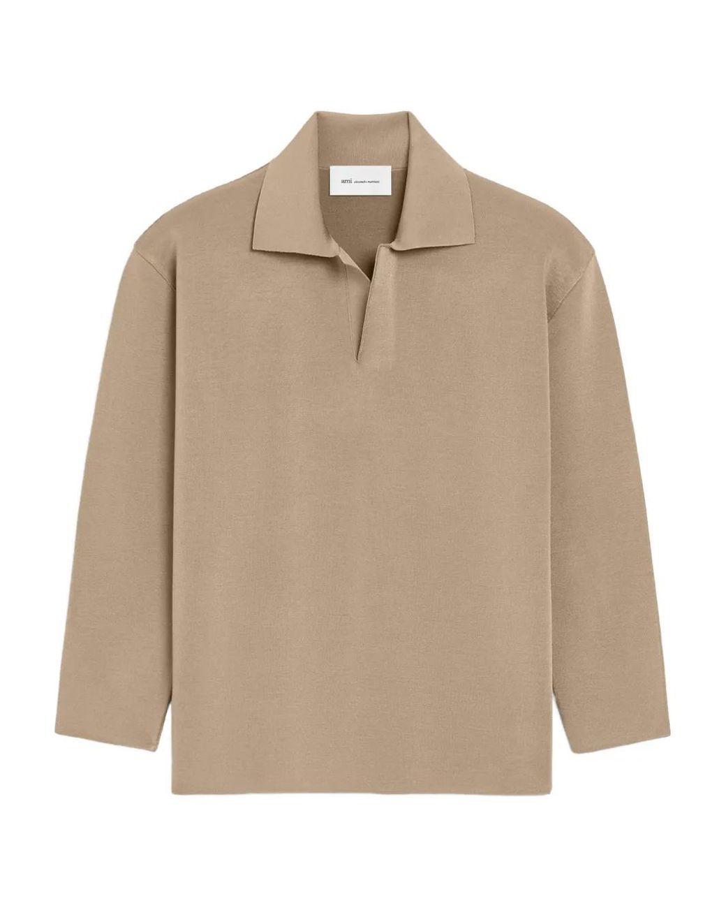 AMI Natural Wool Long Sleeves Polo for men