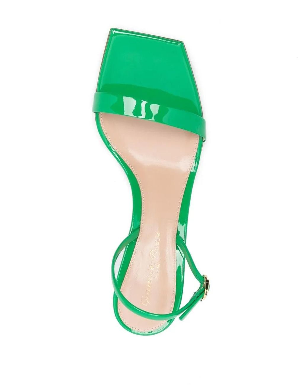 Gianvito Rossi Green Ribbon Patent Leather Kitten Sandals