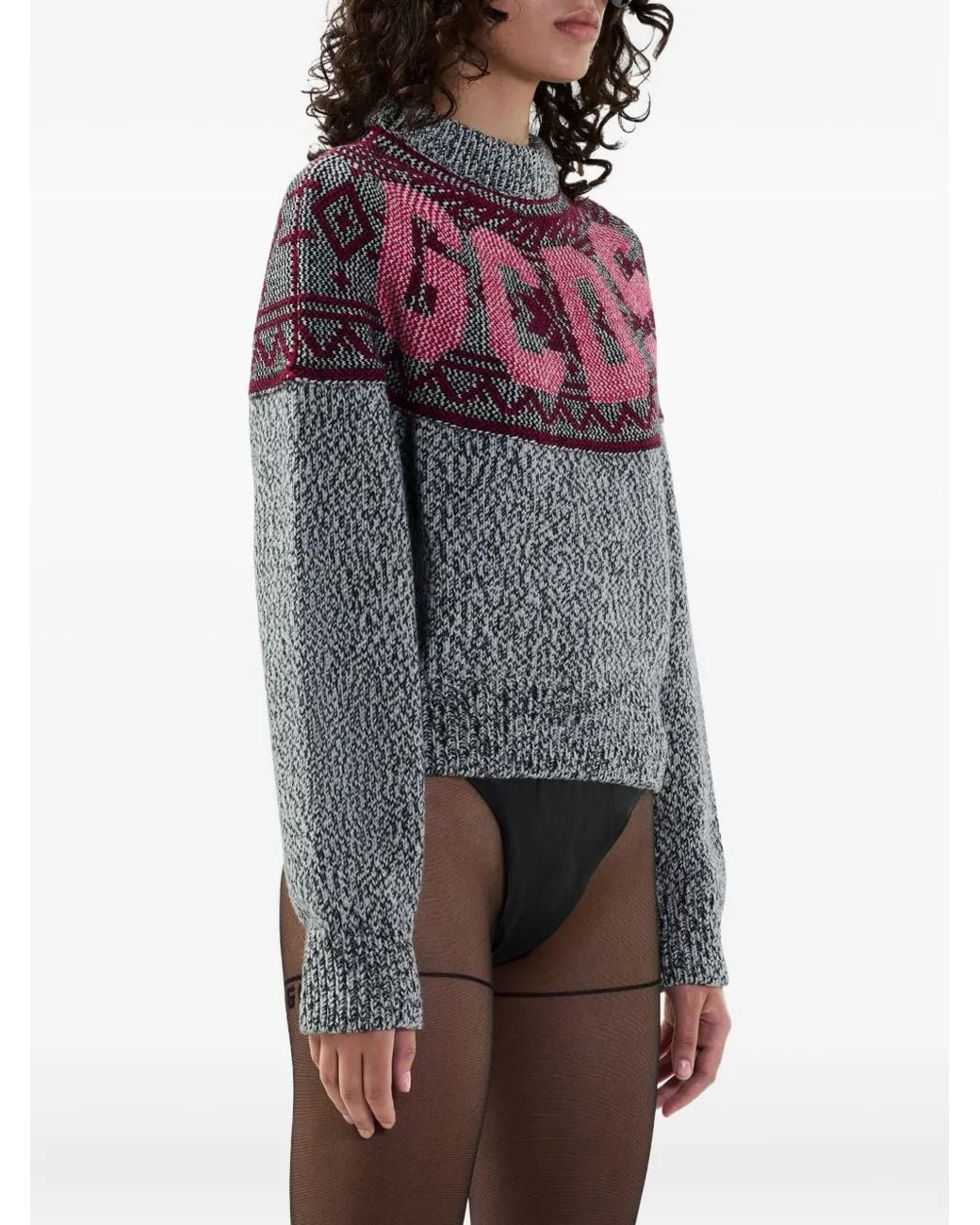 Gcds Gray Logo-Embellishment Sweater