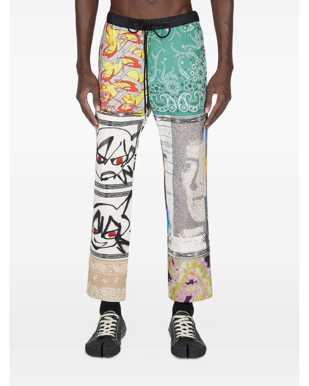 Children of the discordance White Printed Panelled Trousers for men
