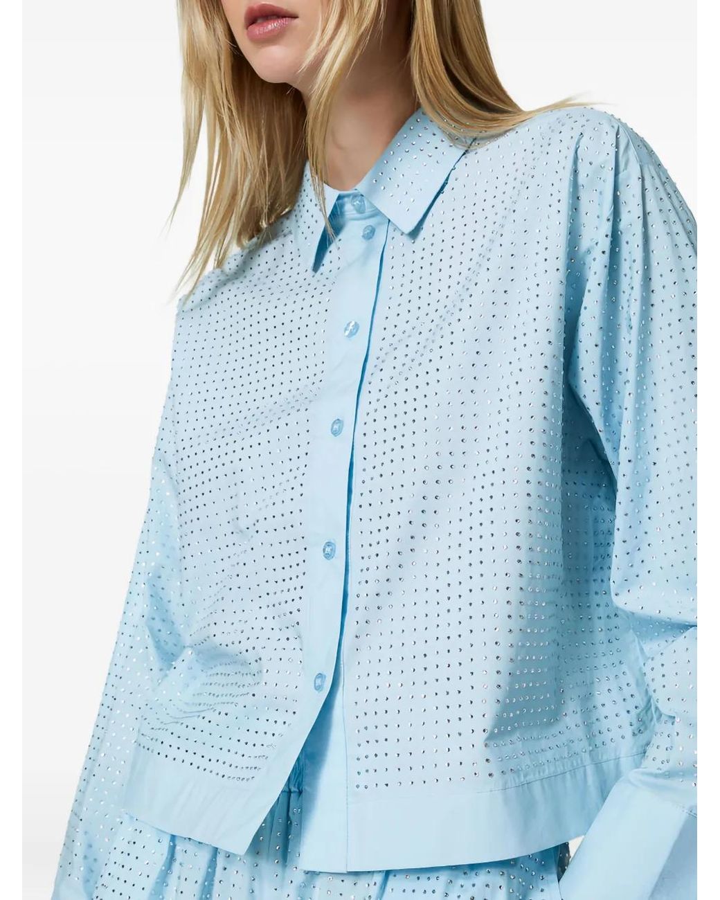 Twinset Blue Rhinestone-Embellished Poplin Shirt