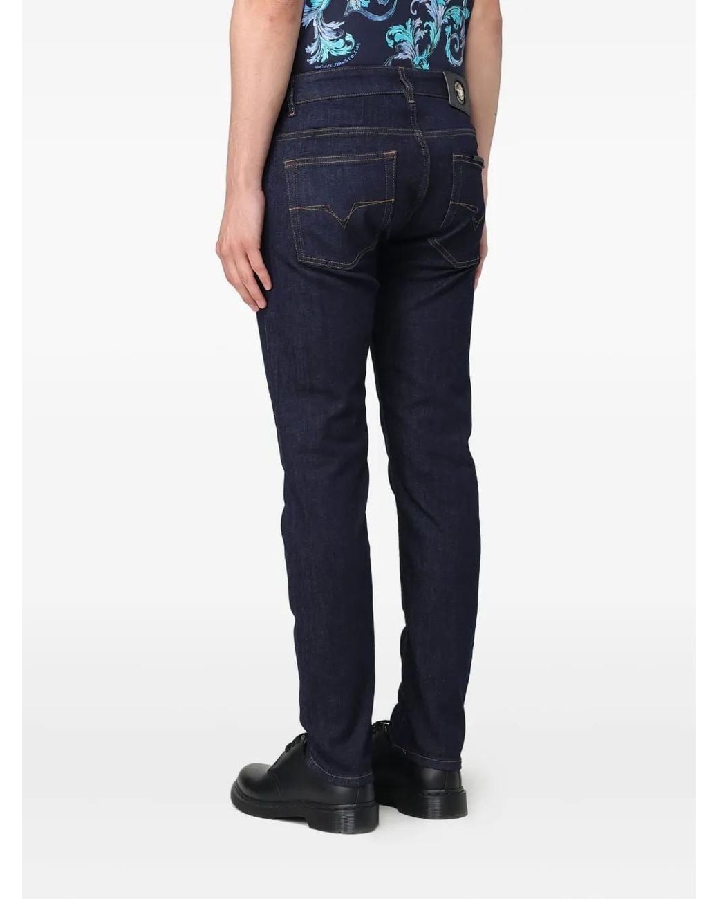 Versace Jeans Couture Blue Logo-Patch Five-Pocket Jeans for men