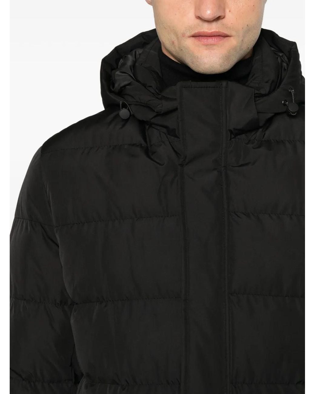 SERGIO MORETTI FIRENZE Black Hooded Quilted Jacket for men