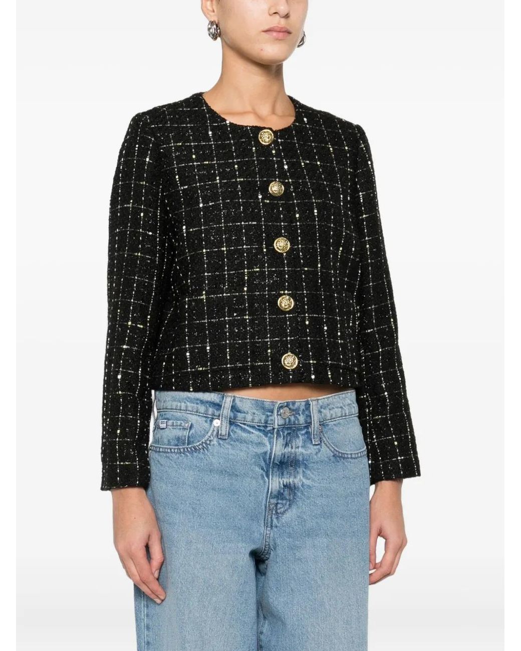 DKNY Black Check-Pattern Cropped Jacket