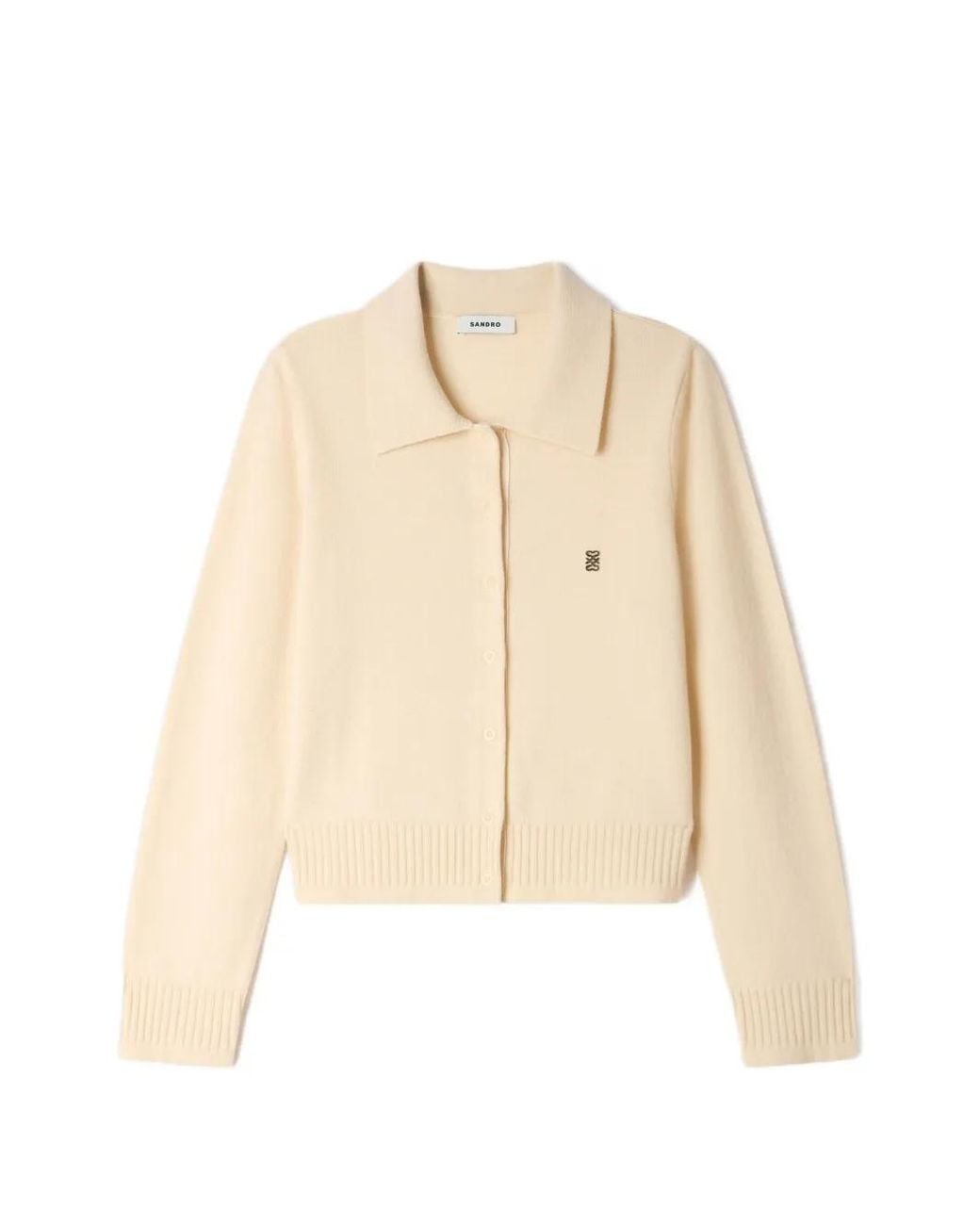 Sandro Natural Cardigan With Shirt Collar