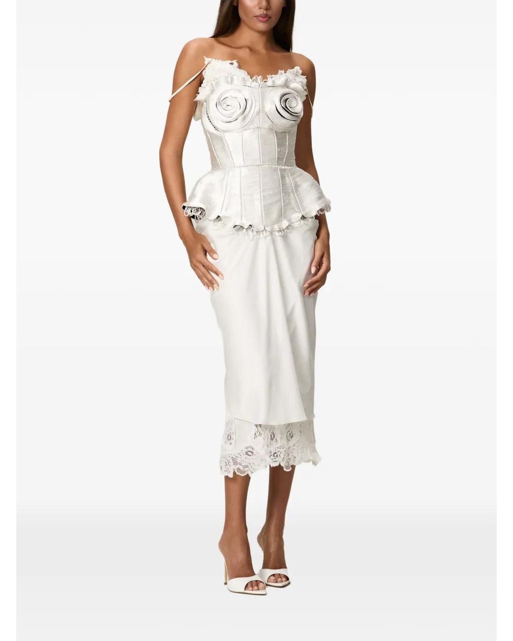 NORINA ST White Mirage Rose-Appliqué Peplum Corset