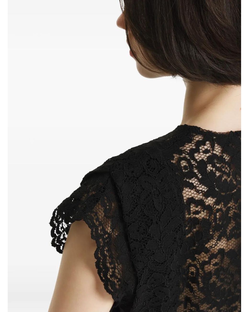 2310 STUDIO Black Lace Scalloped-Edge Top