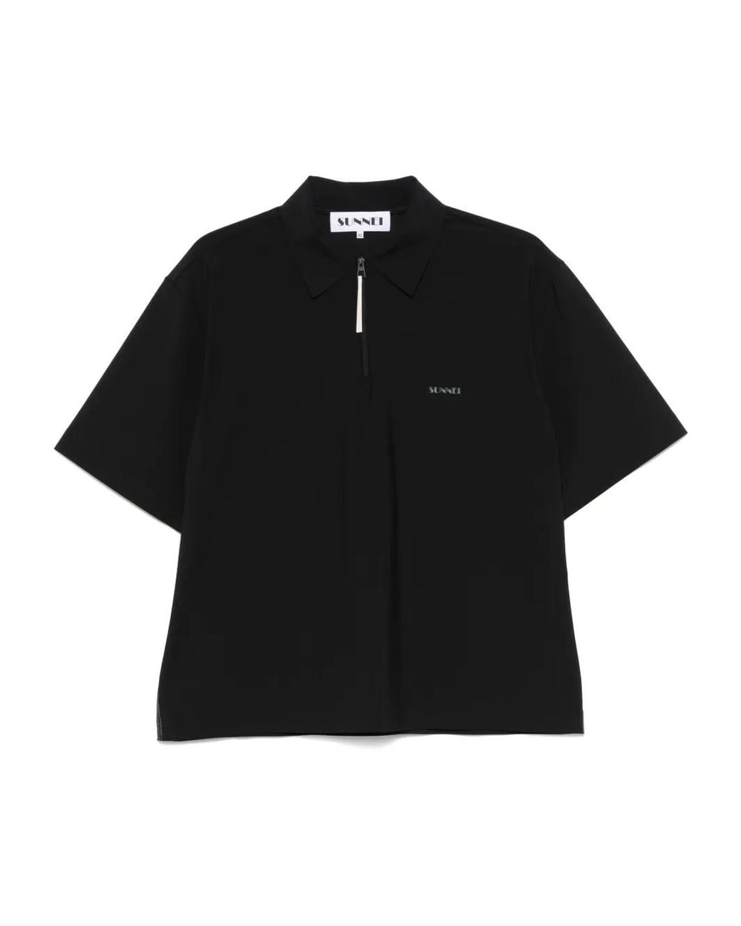 Sunnei Black Logo-Print Polo Shirt