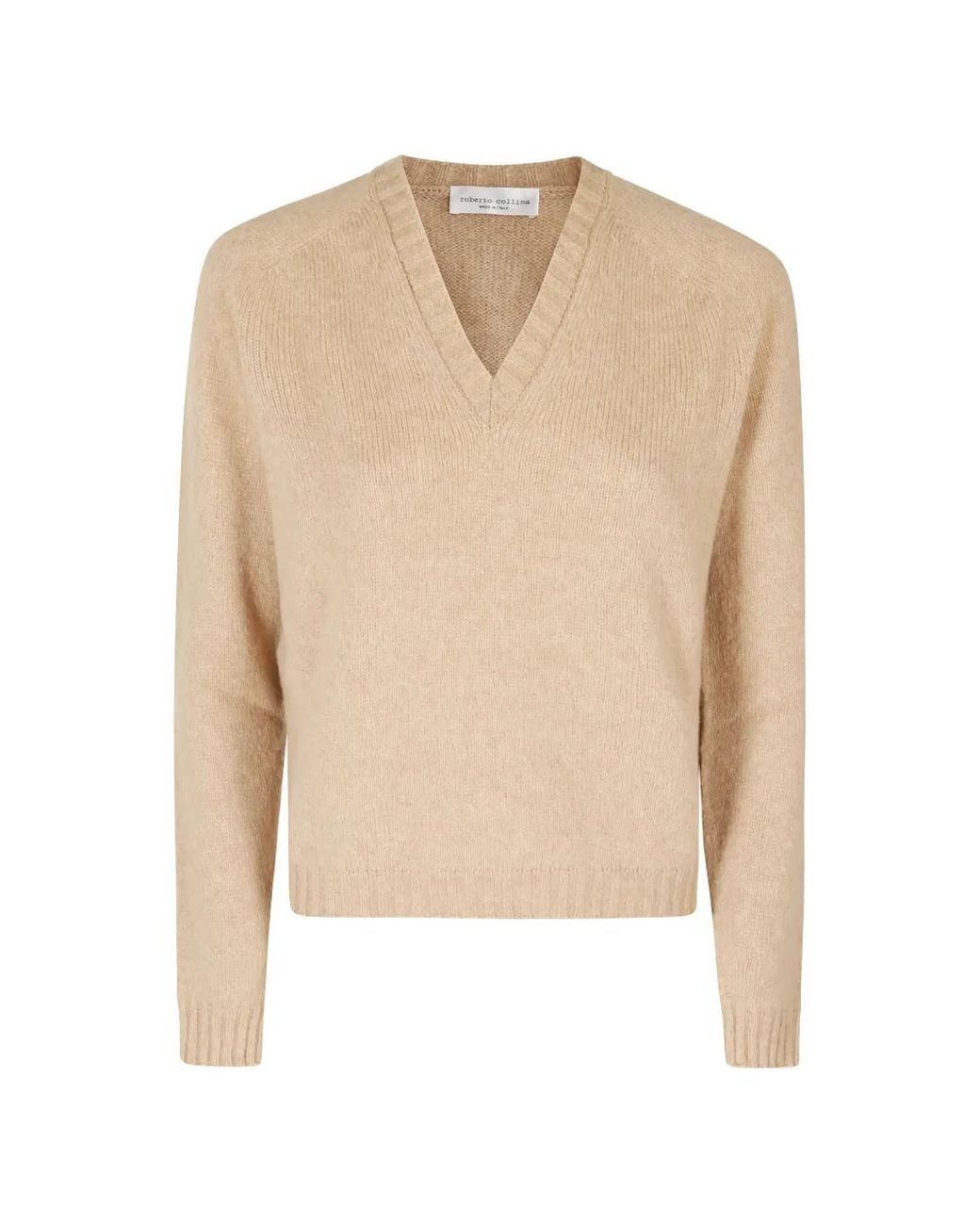 Roberto Collina Natural V-Neck Wool Sweater