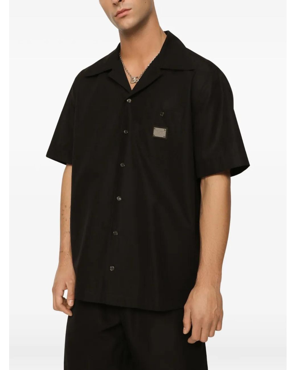 Dolce & Gabbana Black Cotton Hawaiian Shirt With Branded Tag for men