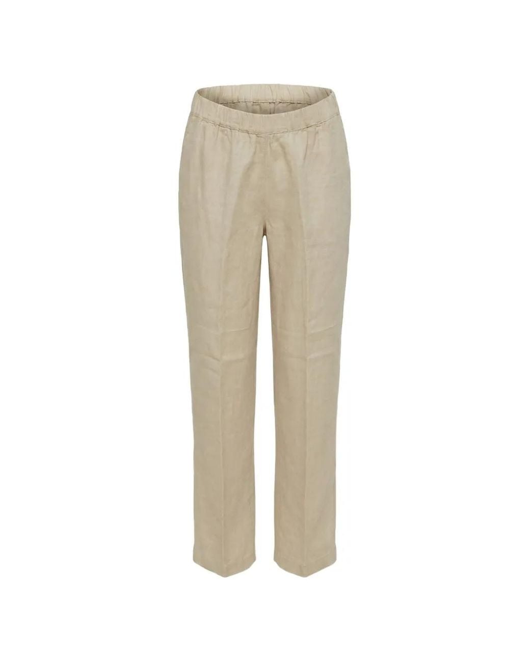 120% Lino Natural Elasticated-Waistband Pressed-Crease Trousers