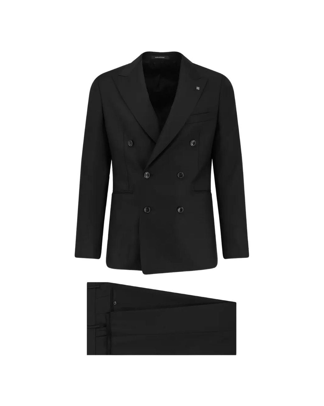 Tagliatore Black Double-Breasted Peak Lapel Suit for men