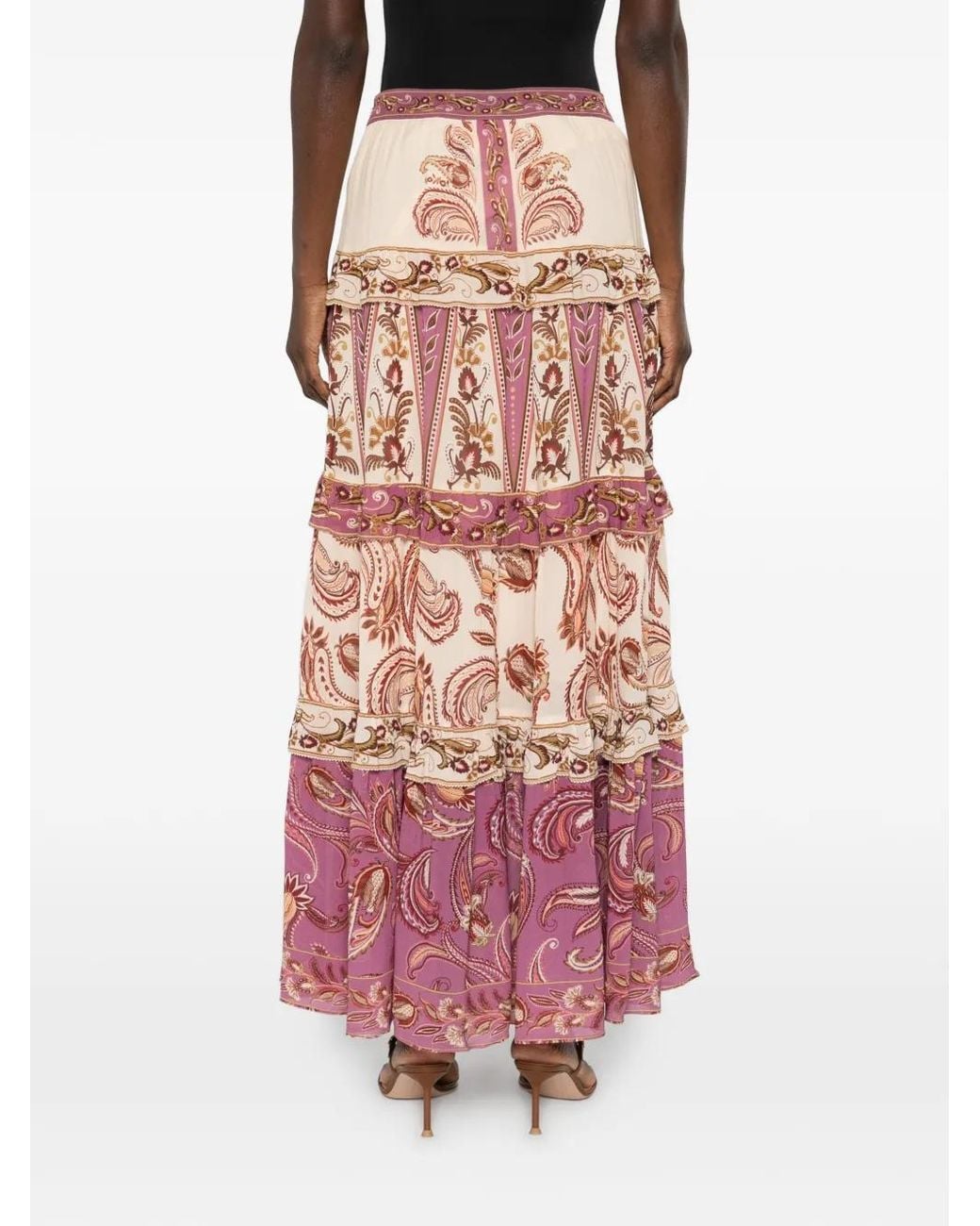 Farm Rio Pink Paisley Print Tiered Skirt