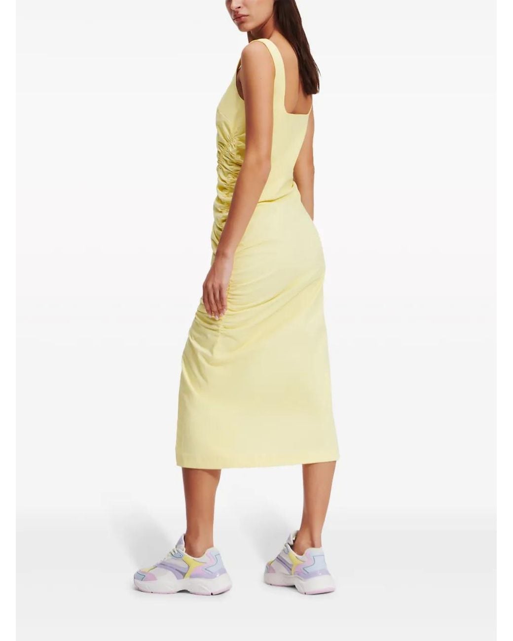 Karl Lagerfeld Yellow Draped Stretch-Cotton Dress