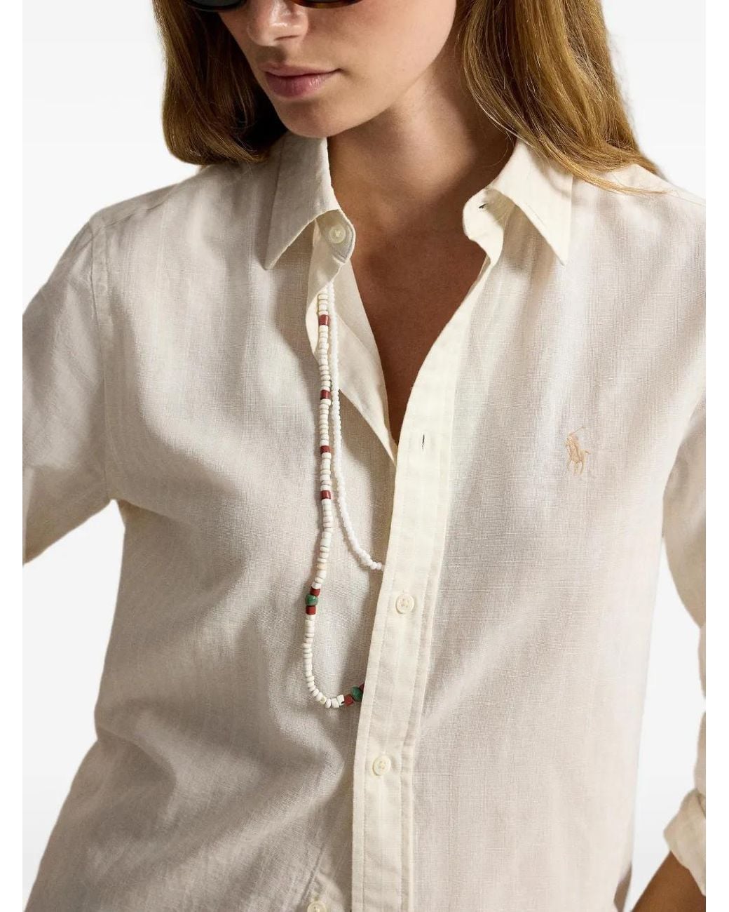 Polo Ralph Lauren White Classic-Fit Striped Cotton-Linen Shirt