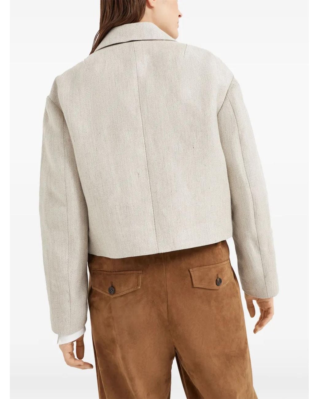 Brunello Cucinelli Natural Monili Bead-Embellished Blazer