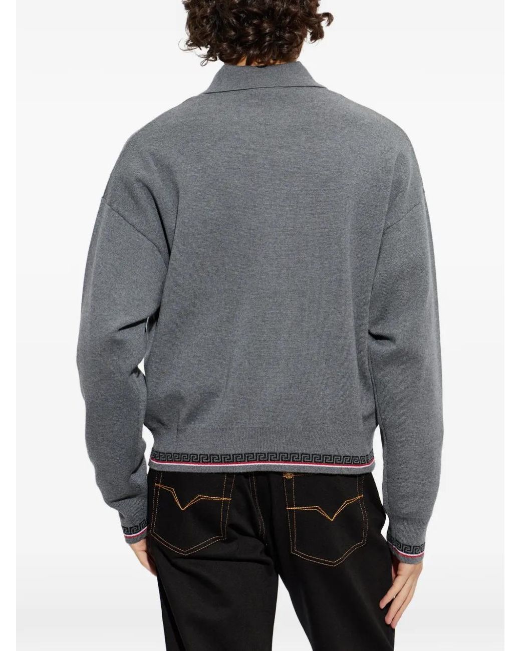 Versace Gray Jacquard Wool Knit Zip Sweater for men
