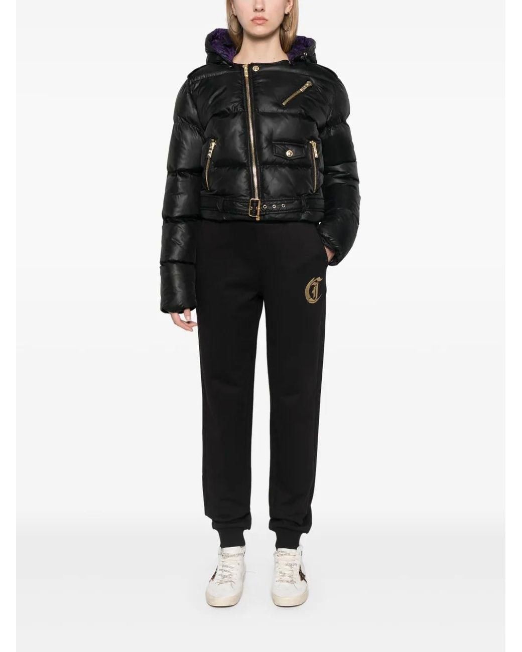 Just Cavalli Black Biker Puffer Jacket