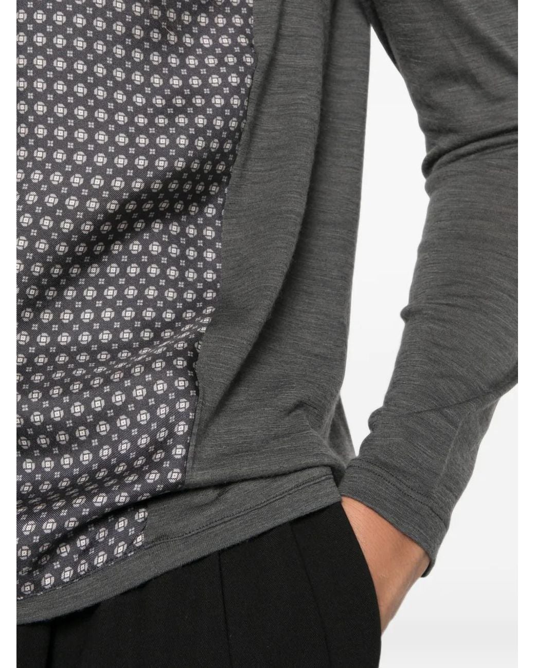 Whyci Gray Geometric-Print Long-Sleeved T-Shirt