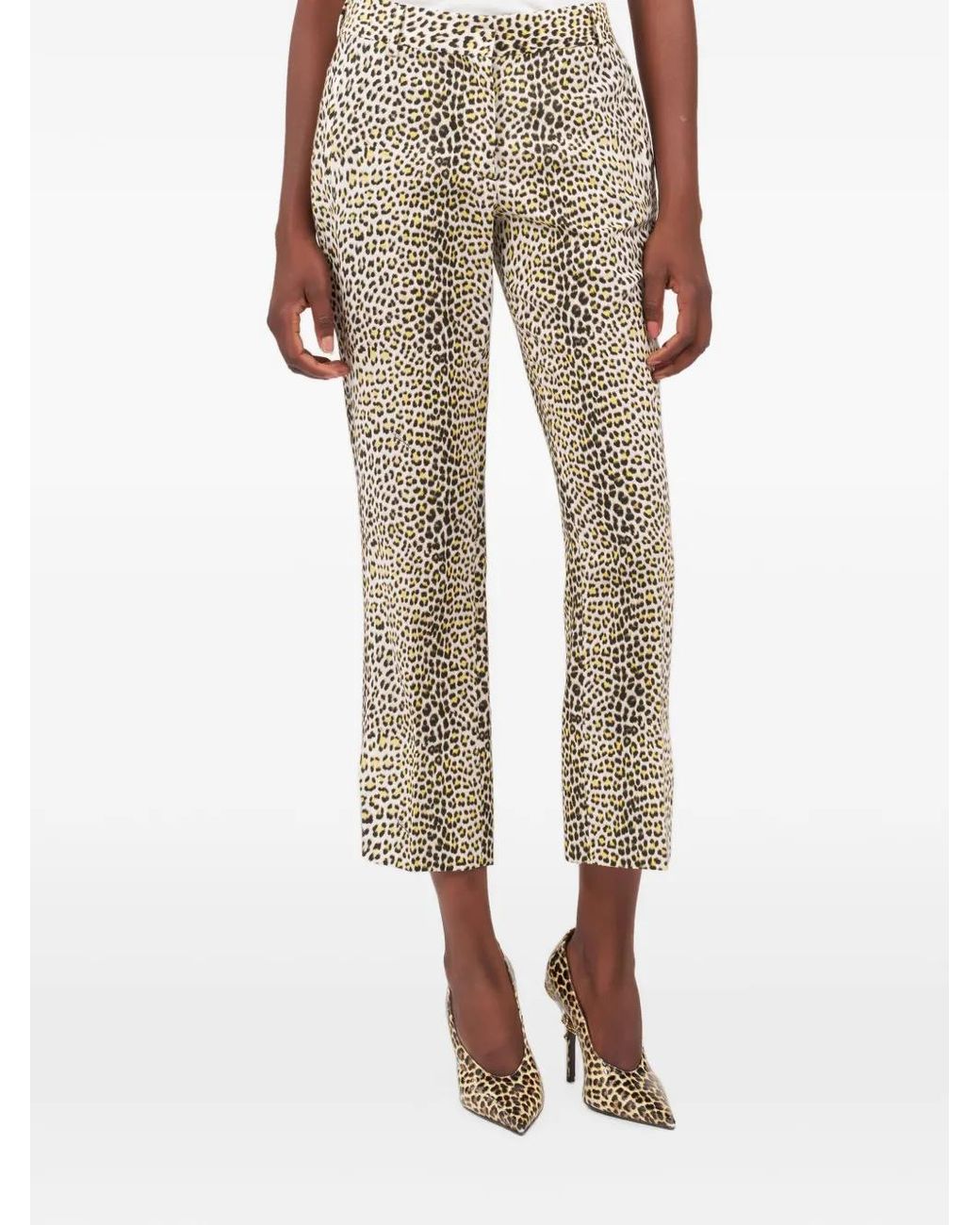 Roberto Cavalli Natural Leopard-Print Cropped Trousers