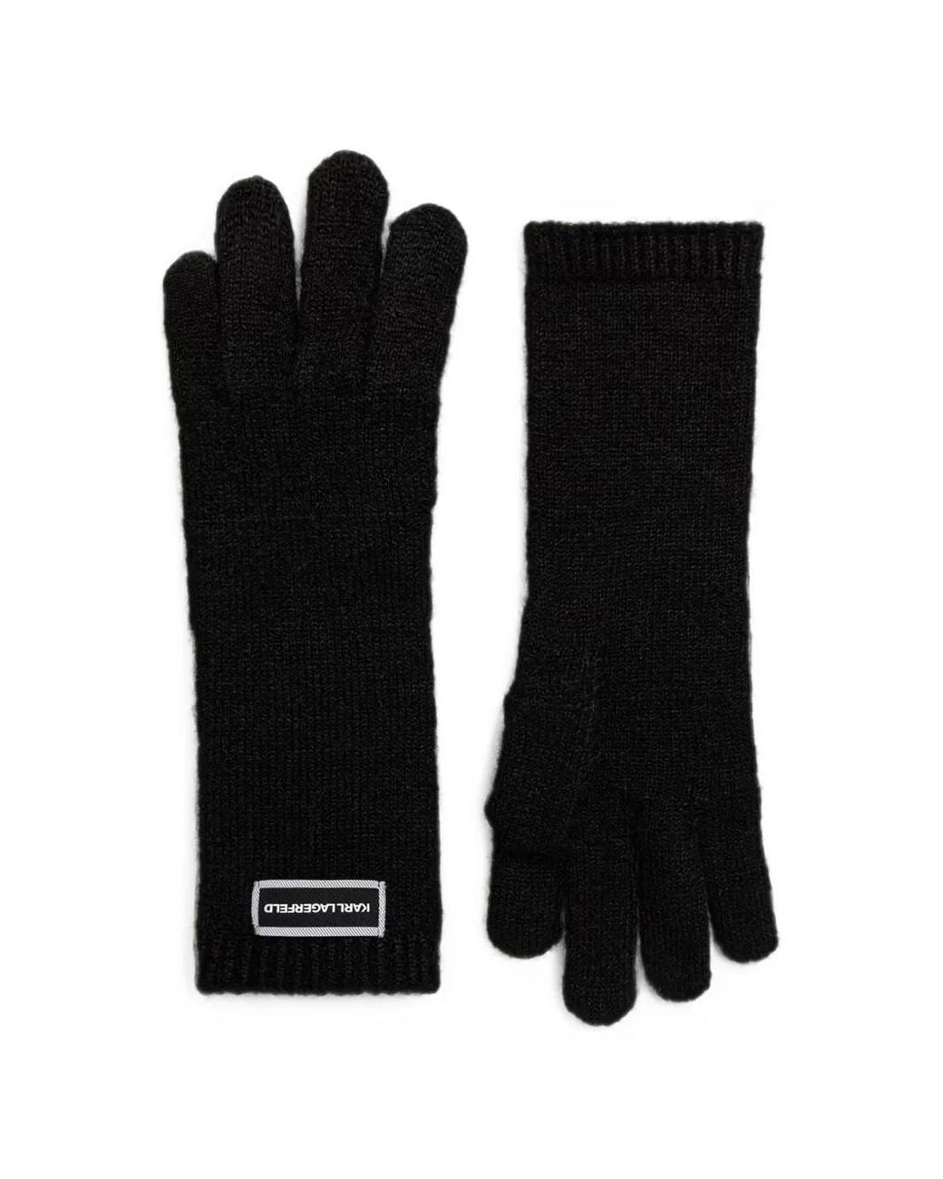 Karl Lagerfeld Black Logo-Patch Knitted Gloves