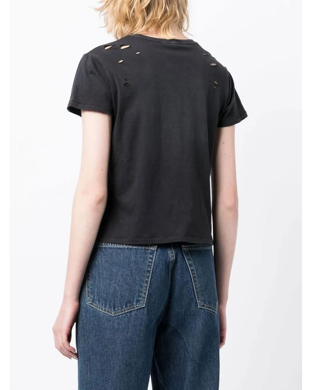 Cynthia Rowley Black Punch-Hole Detailing Cotton T-Shirt