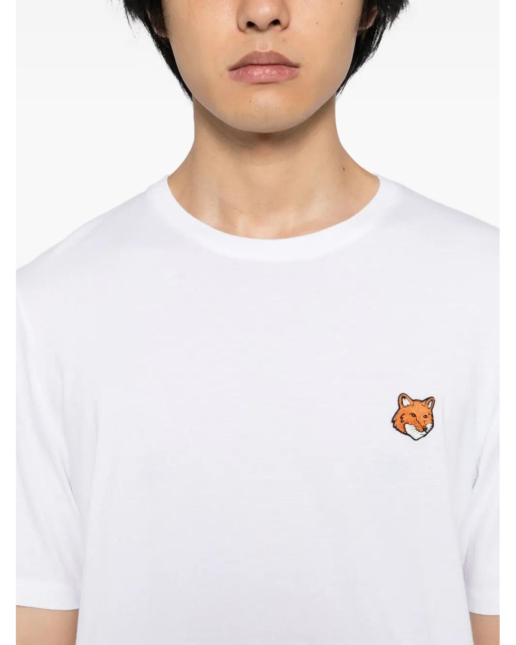 Maison Kitsuné White Fox-Head Patch T-Shirt for men