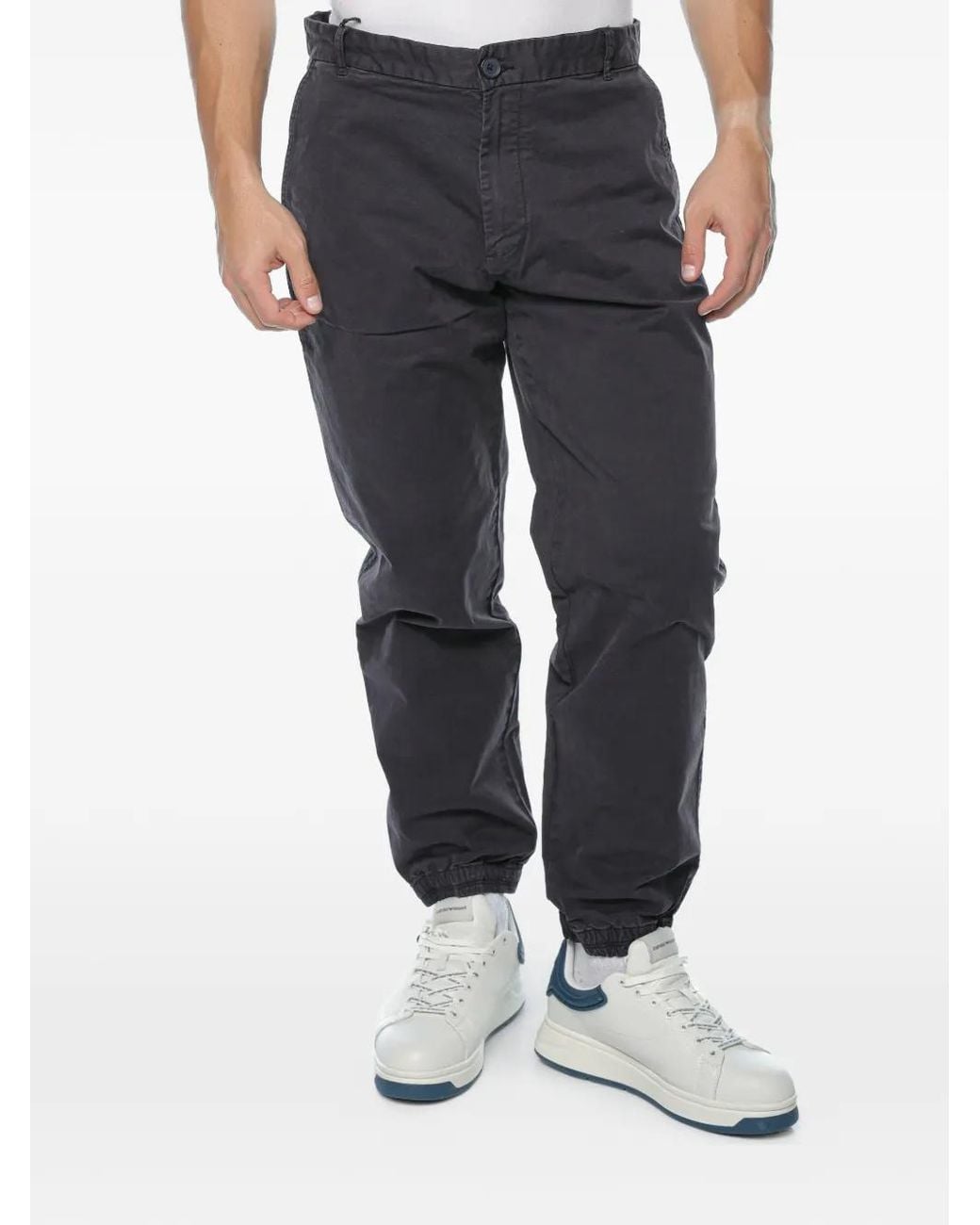 ARMANI EXCHANGE Gray Elasticated-Cuff Trousers for men