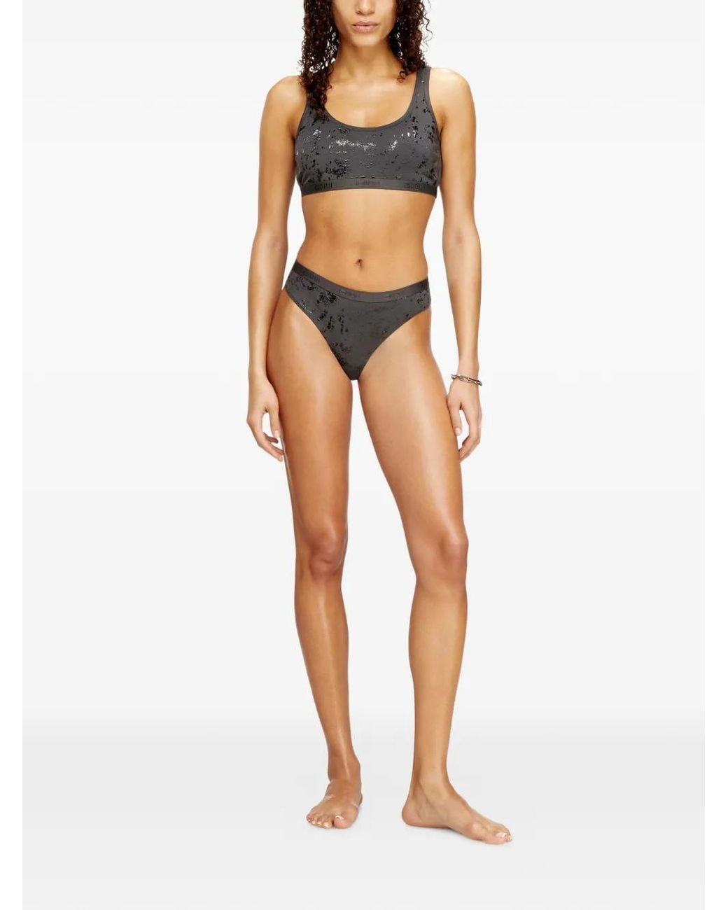 DIESEL Gray Stretch-Cotton Bralette With Metallic Print