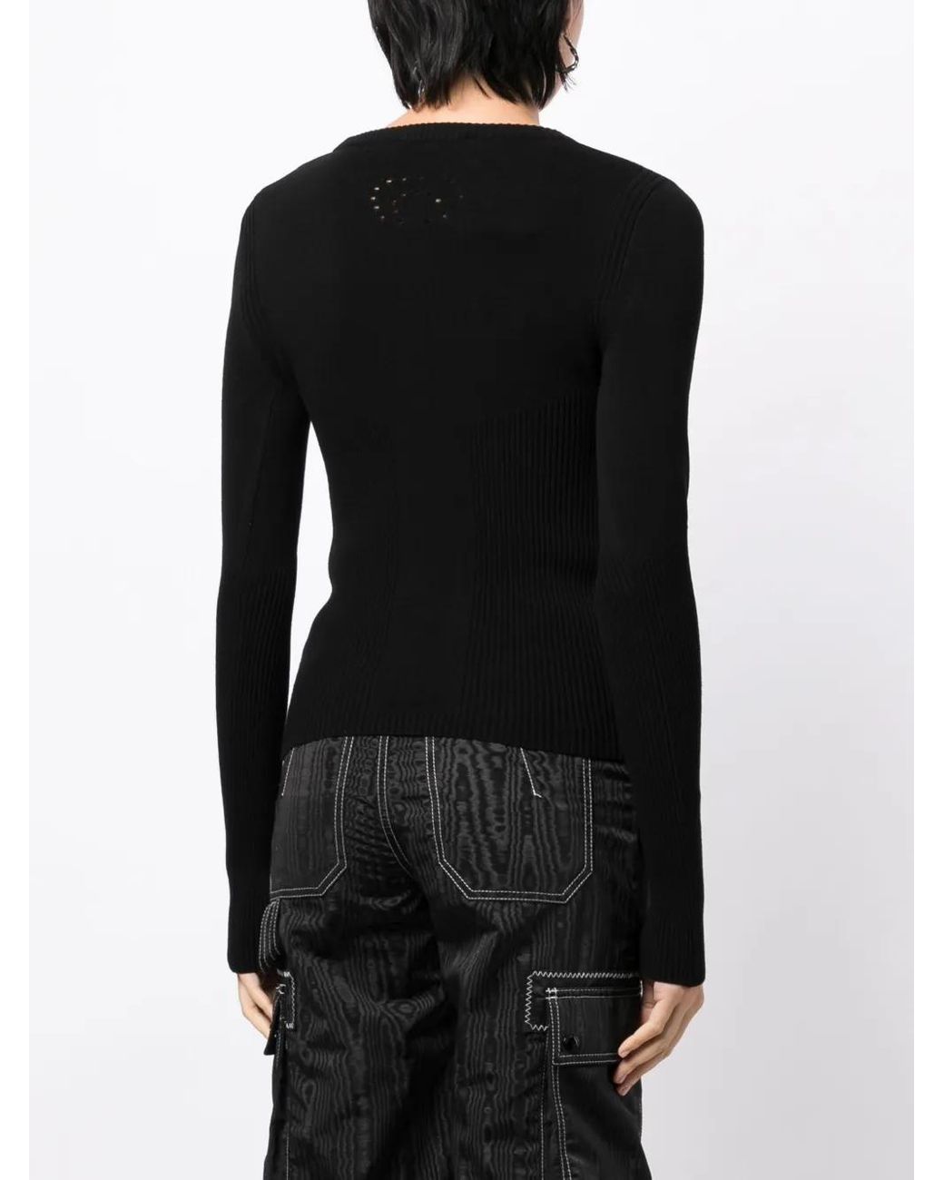 MARINE SERRE Black Ribbed-Knit Long-Sleeved Top
