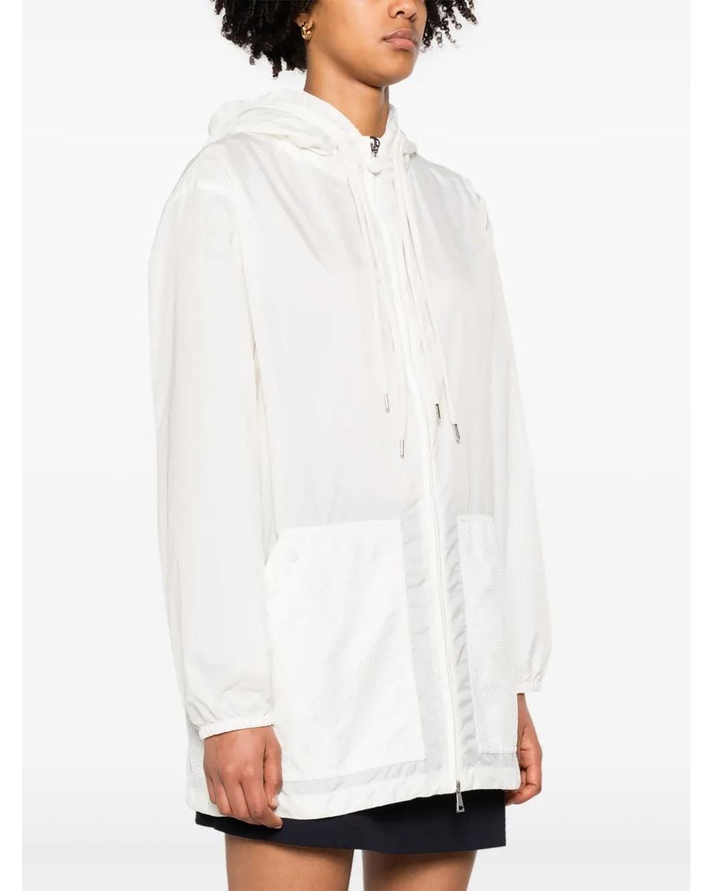 Moncler White Mesh-Panels Hooded Jacket