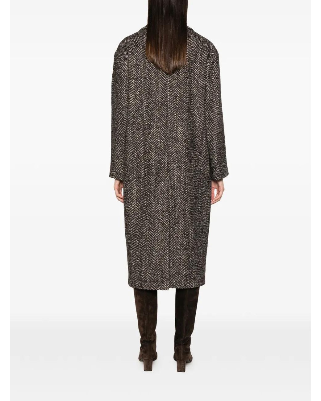 Tagliatore Brown Herringbone-Pattern Double-Breasted Coat