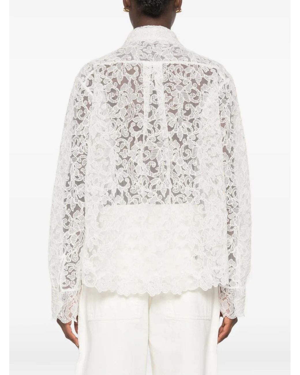 Ermanno Scervino White Lace-Overlay Scalloped-Edge Shirt