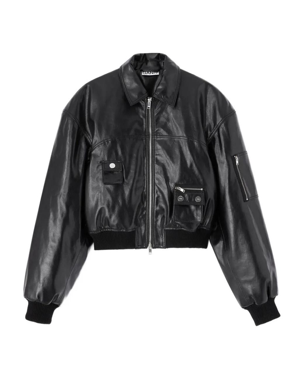 Ganni Black Ruffled-Collar Jacket