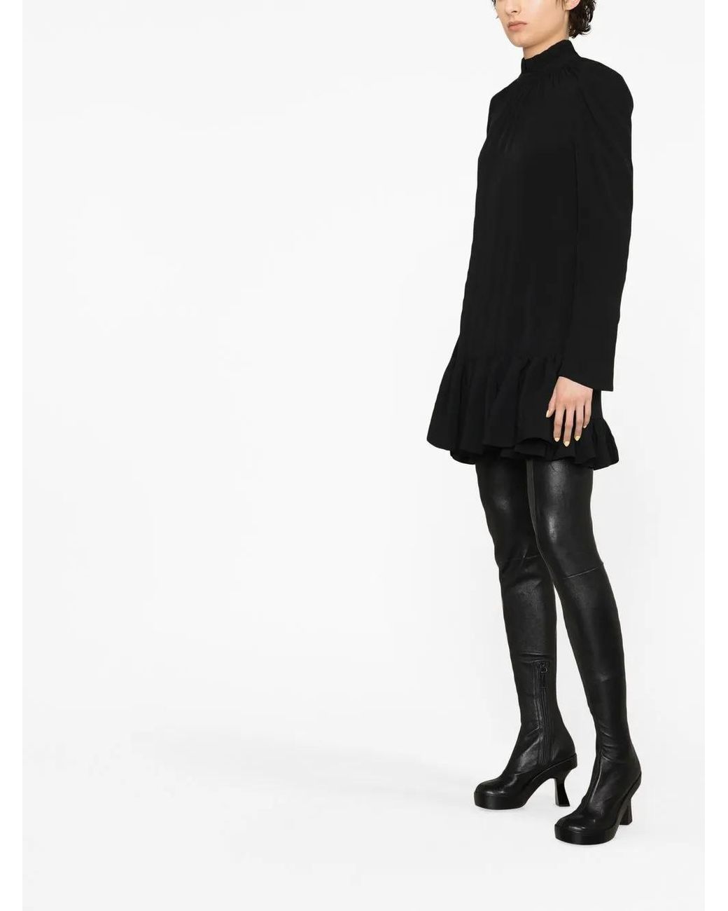Rabanne Black Frilled-Hem Short Dress