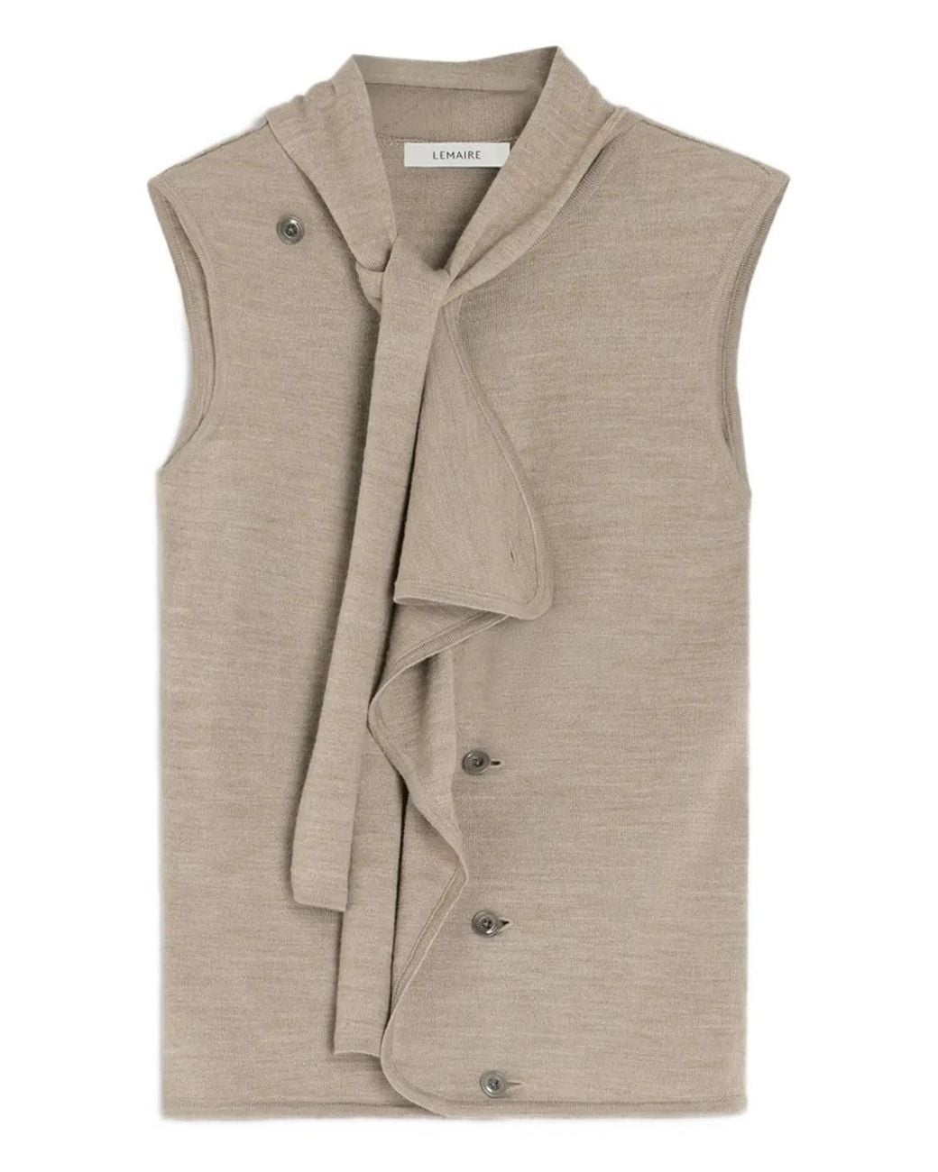 Lemaire Brown Tie-Neck Asymmetrical Sleeveless Cardigan
