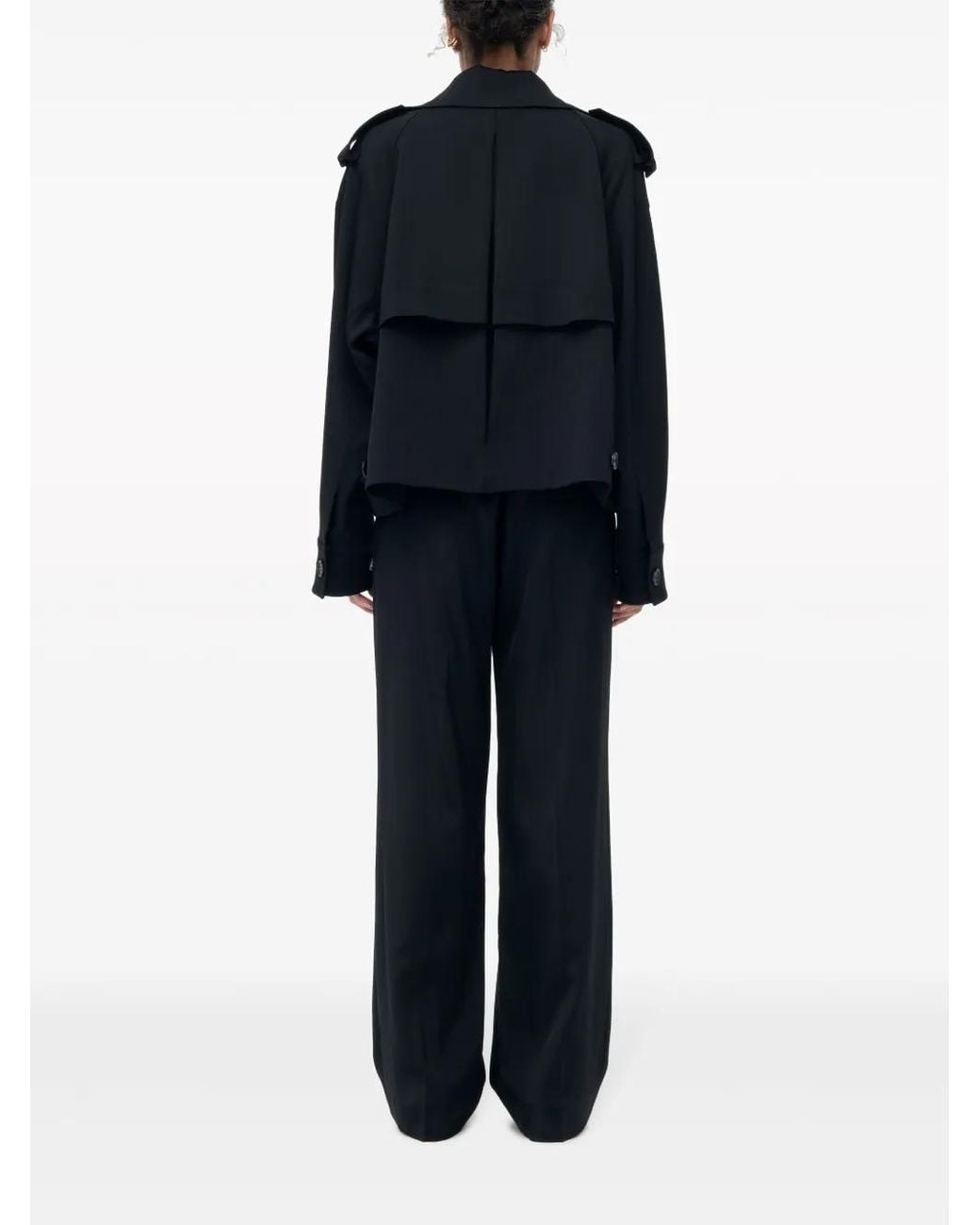 Another Tomorrow Blue Double-Breasted Cropped Jacket