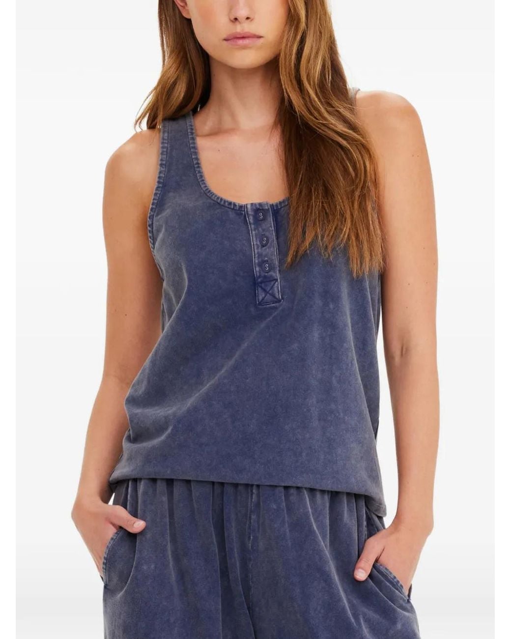 The Upside Blue Soho Kapri Buttoned Tank Top