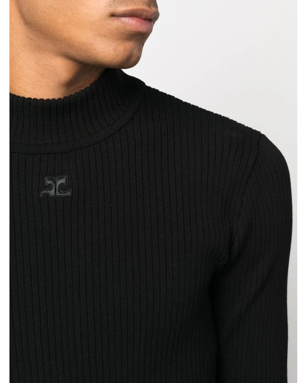 Courreges Black Logo-Embroidered Ribbed-Knit Jumper for men