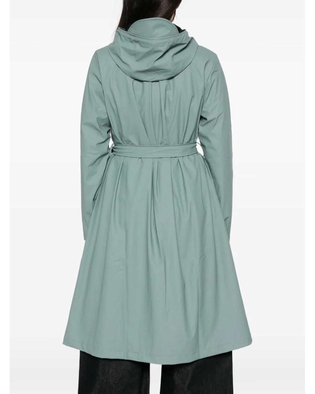 Rains Green A-Line Hooded Jacket