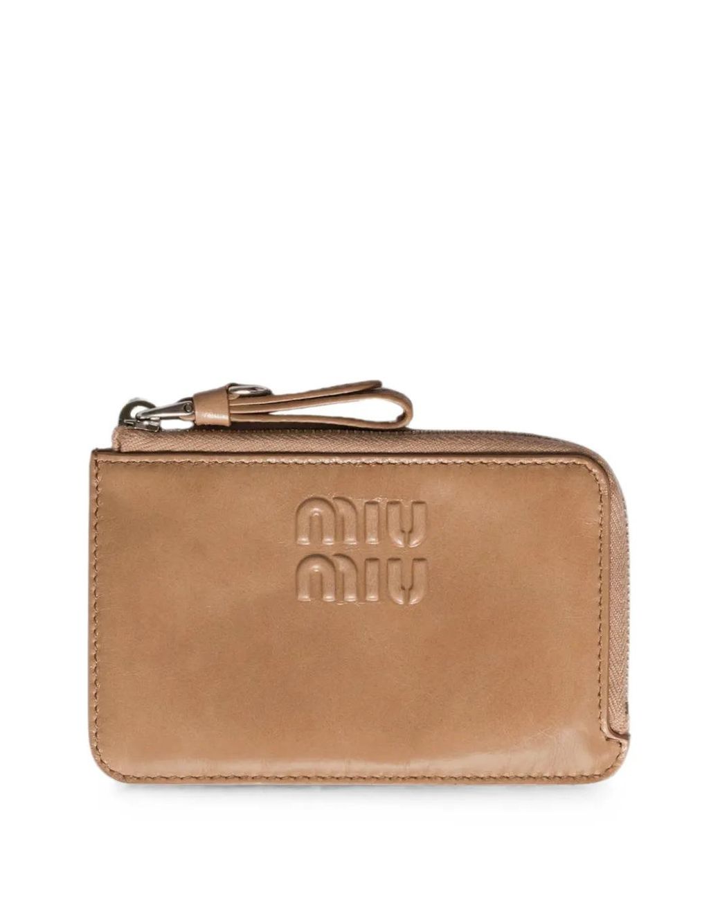 Miu Miu Brown Logo-Embossed Leather Card Holder