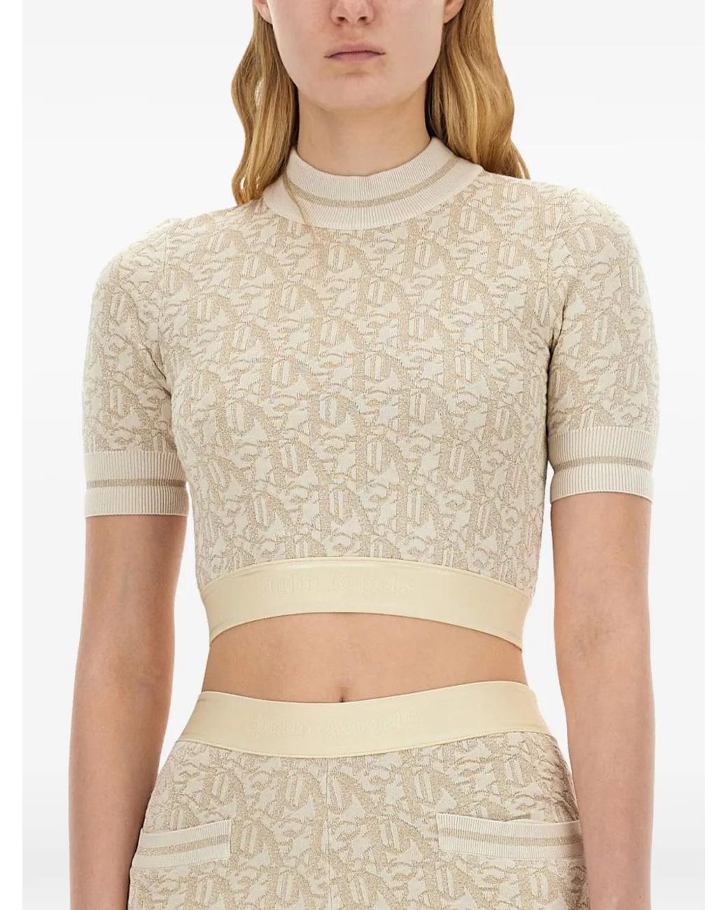 Palm Angels Natural Monogram-Jacquard Knitted Crop Top