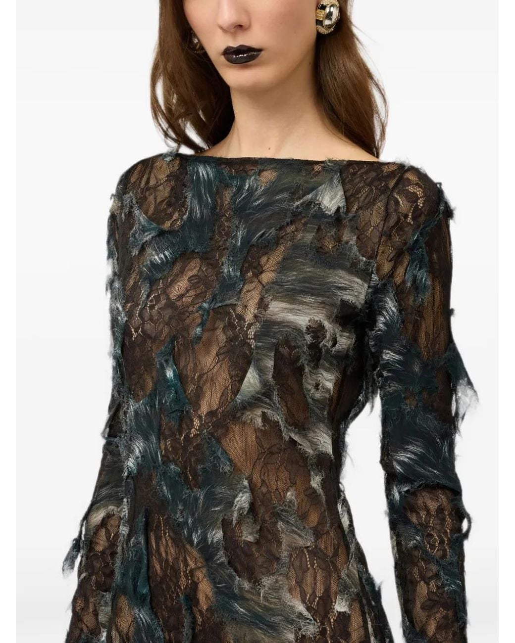 Roberto Cavalli Black Maxi Feather-Embellished Lace Dress