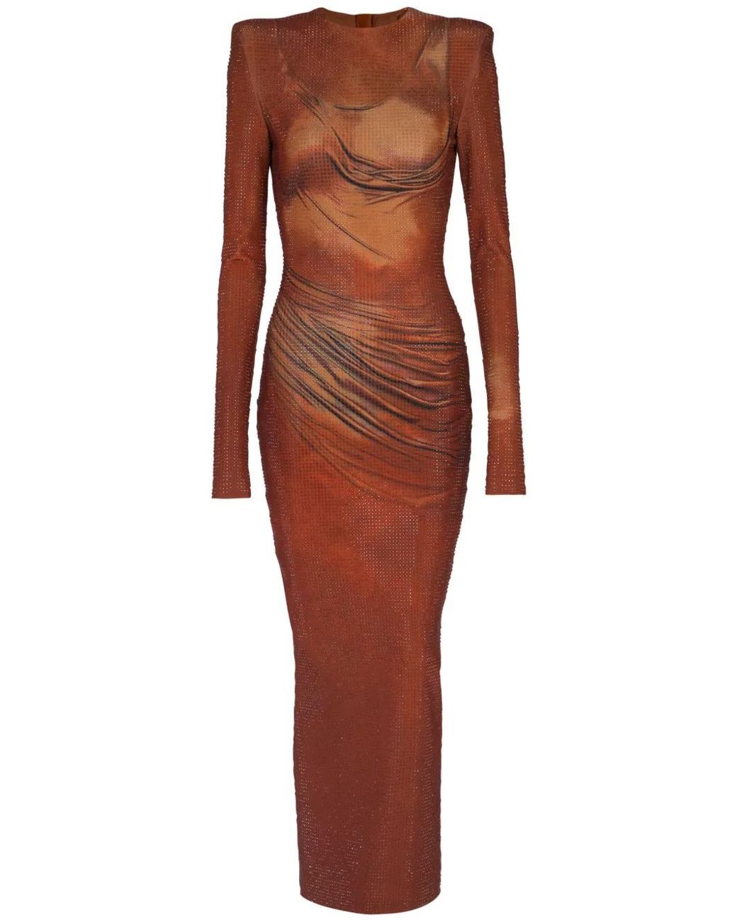 Balmain Red Rhinestone-Embellished Printed Maxi Dress