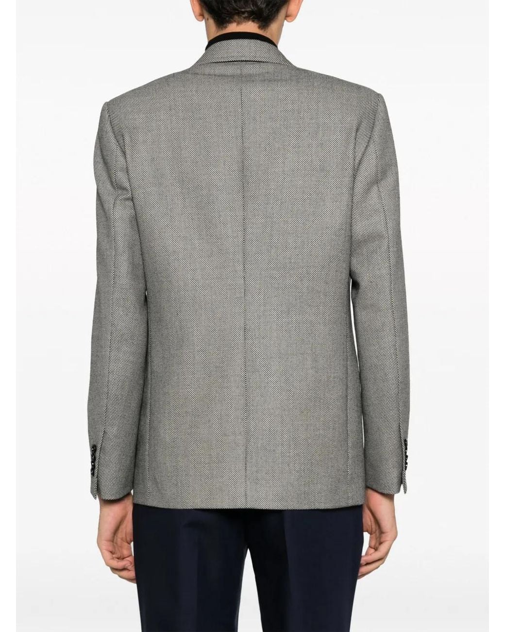 Lardini Gray Micro-Dot Double-Breasted Wool Blazer for men
