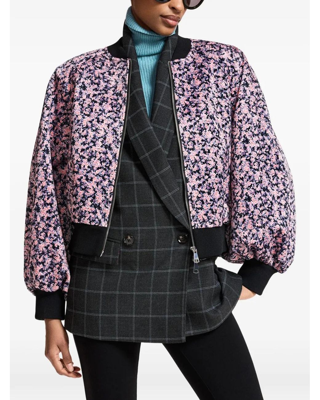 Essentiel Antwerp Purple Veste Bomber À Fleurs Imprimées Kryo