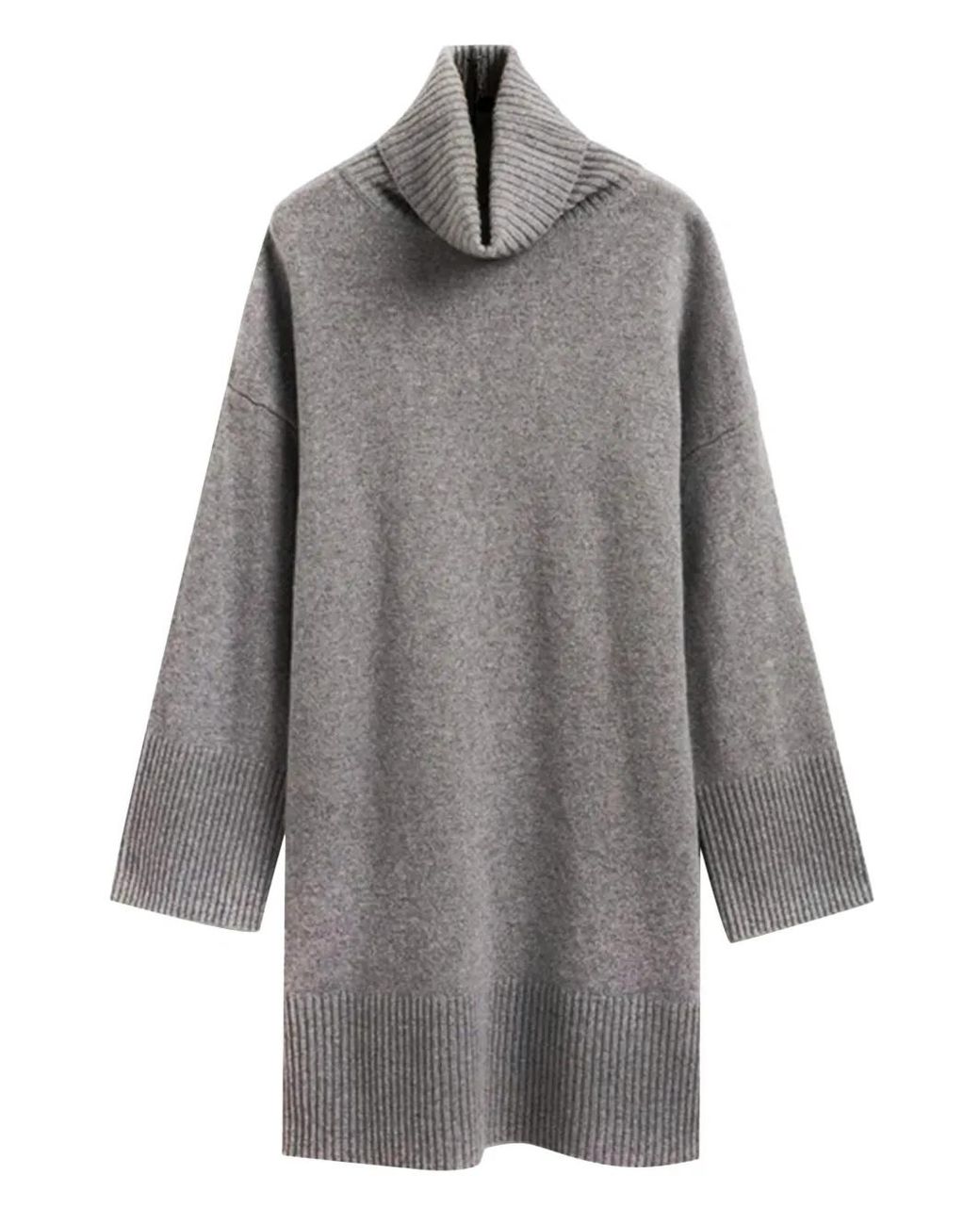 Gant Gray Roll-Neck Ribbed Mini Dress