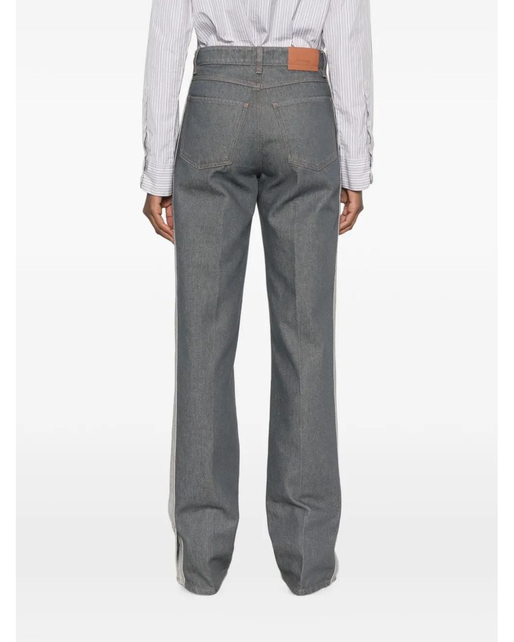 Sportmax Gray Jean À Bandes Contrastantes Et Ourlets Fendus
